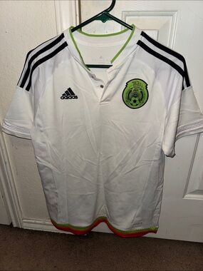 adidas White Black Mexico Soccer Jersey with Neon Green Accents